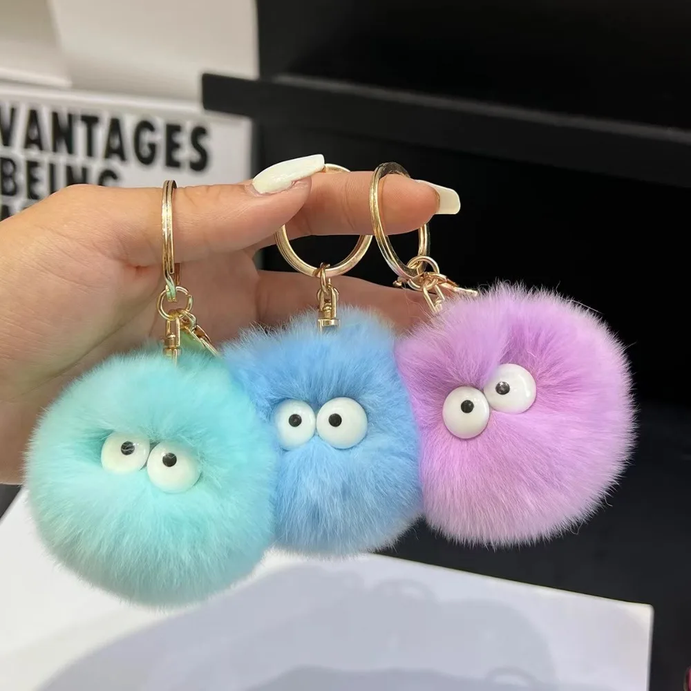 3PCS Soft Imitation Rabbit Hair Ball Keychain Big Eyes Artificial Rabbit Fur Key Chain Pompon Hanging Bag Pendant Gifts