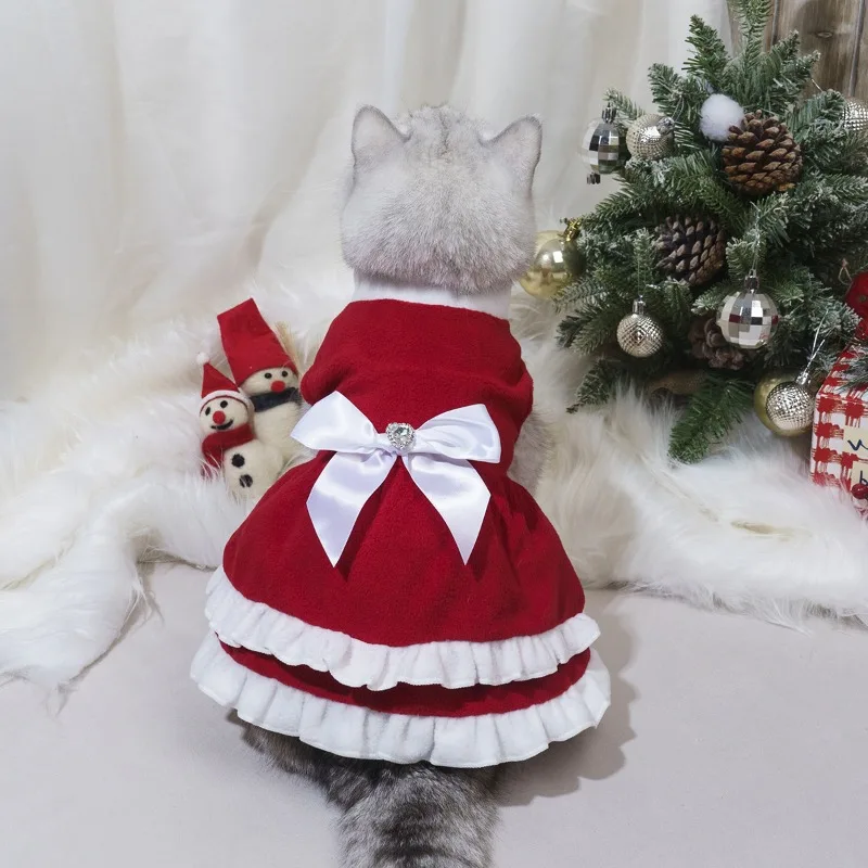 

Christmas-style Double-sided Fleece Semi-high Neck, Gorgeous Rhindiamond Bow Cake Dress, Pet Clothing for Cats and Dogs