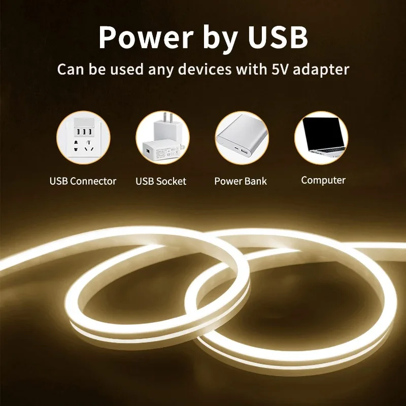 New LED Light Strip 5V Low-voltage Ultra Bright USB Flexible Neon Silicone Soft Light Strip Set Ring Light