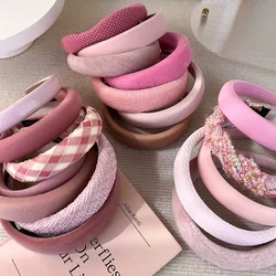 Sweet Romantic Pink  Headband Sponge Wide Hair Band for Woman Girl Temperament Hair Hoop Fashion Versatile Hair Accessories Gift