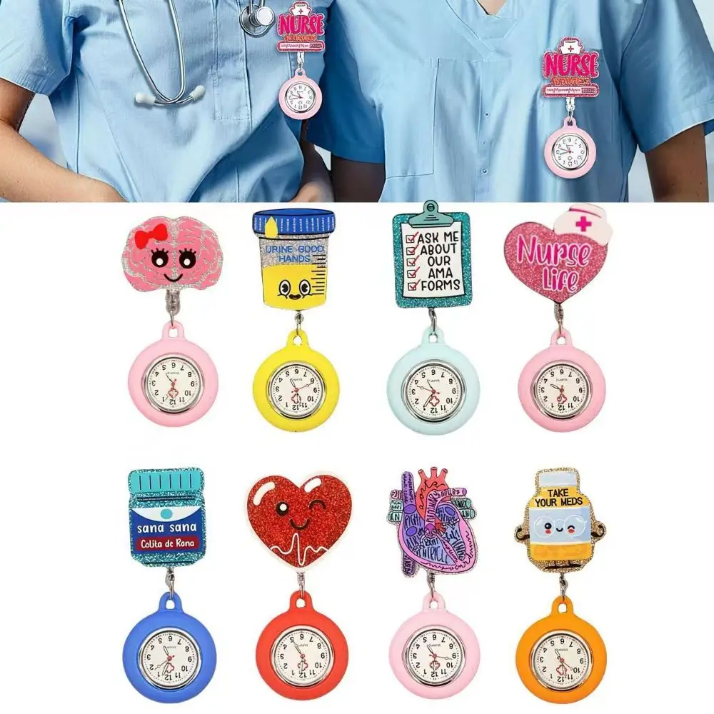 Creativity PVC Retractable Watch Brooch Cartoon Lovely Nurse Pocket Watches Colourful Cute Doctor Badge Reel Gift