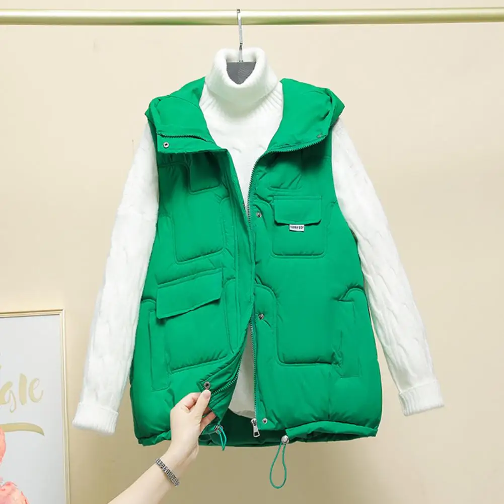 Women Quilted Vest Stylish Women's Quilted Vest with Hood Zipper Closure Warm Jacket with Pockets for Autumn Winter Fashion