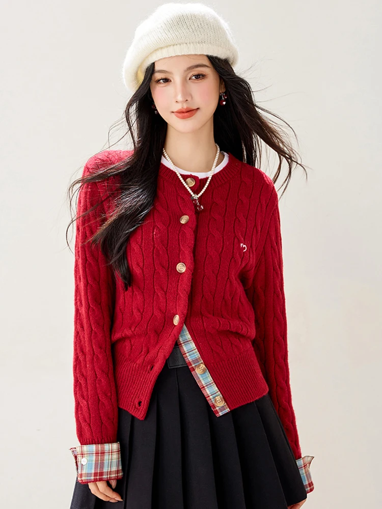 Frauen Langarm Strickjacke Oansatz Taste Unten Stricken Dame Herbst Gestrickte einreiher Strickjacke Pullover Falsche Zwei-stück top