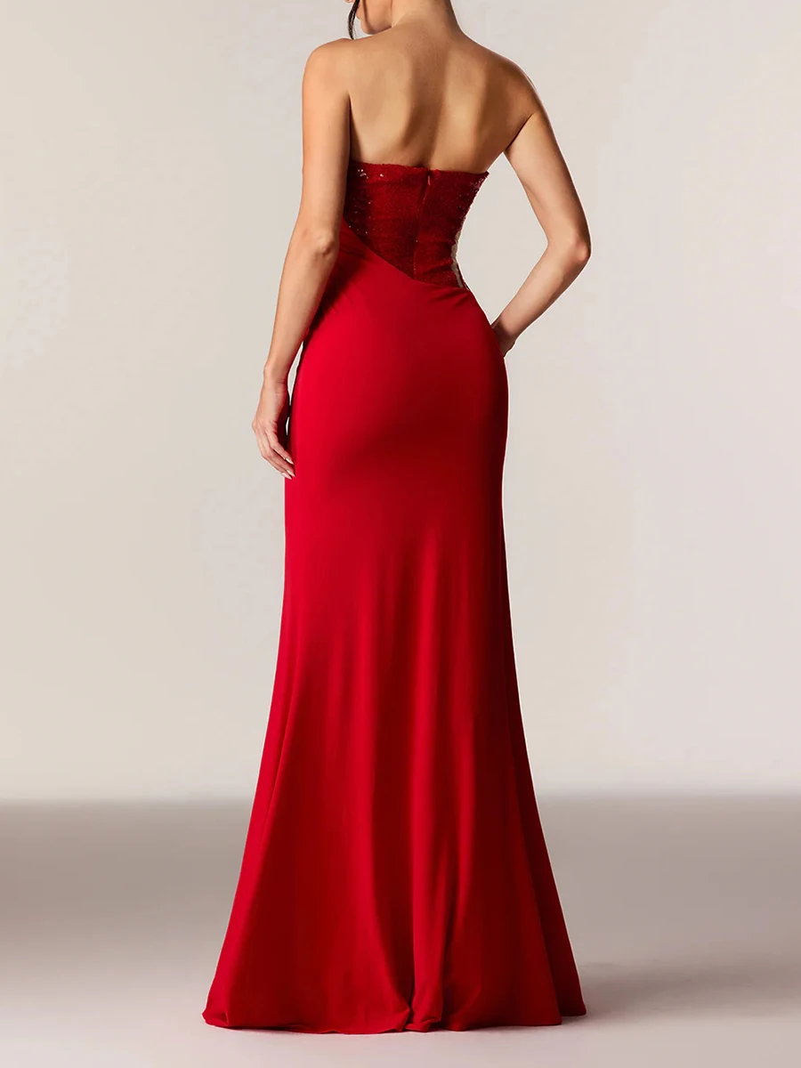 VGH Sexy Spliced Sheer Corset Black Dresses for Women Strapless Sleeveless High Waist Chic Evening Bodycon Maxi Dress Female New