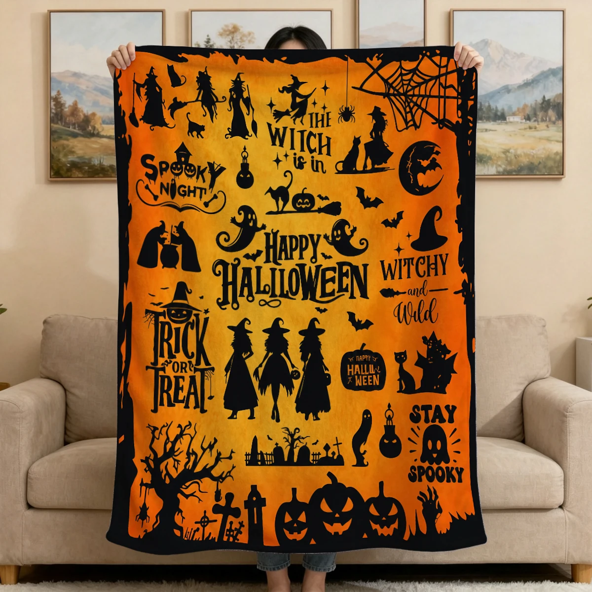 Halloween printed flannel throw blanket for home decor