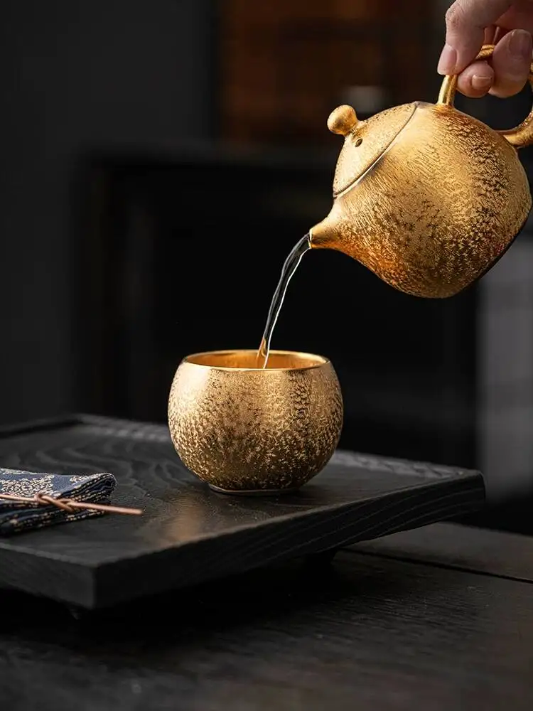 Gold-Plated Iridescent Iron Teacup For Personal Use, 24K Gilded Household Master Cup, Collectible Gold Cup