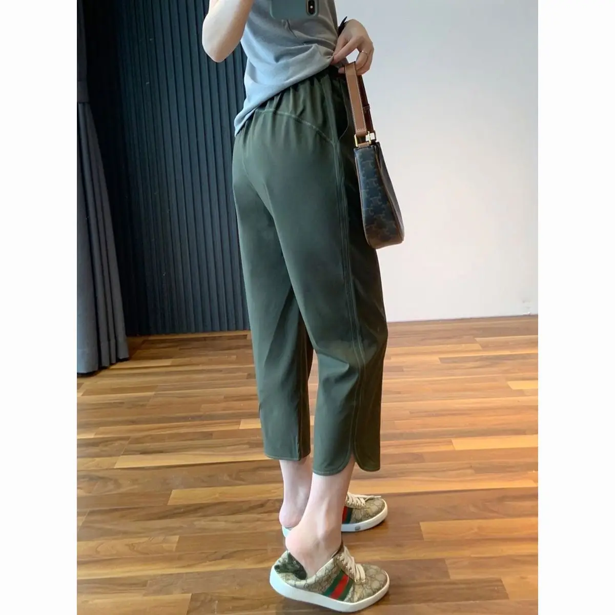 Summer Thin Sports Pants, Wide Leg Pants, High Waisted Straight Leg Casual Pants, Women's 9-point Pants