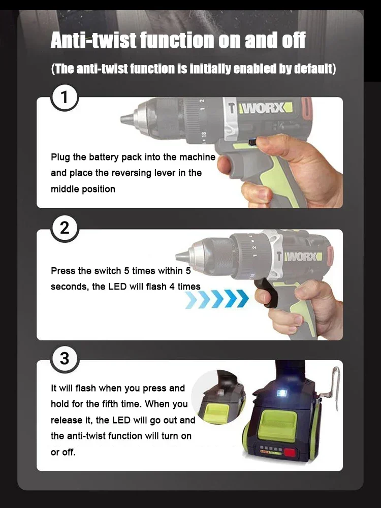 Worx WU373 Heavy Duty Wireless Impact Drill Brushless 20v 95Nm 2000rpm 34000bpm Active Anti-twist Protection Share Green Battery