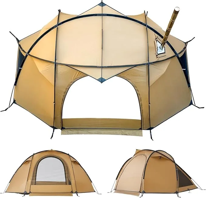 

OEM 4 Season Hot Tent With Stove Jack - 40D Ripstop Silnylon Tent For Camping, Waterproof Dome Shelter With Mesh Vents