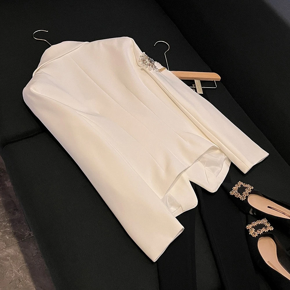 TWOTWINSTYLE Temperament Solid Blazers For Women V Neck Long Sleeve Spliced Button Slimming Chic Jacket Female Style KJA552786