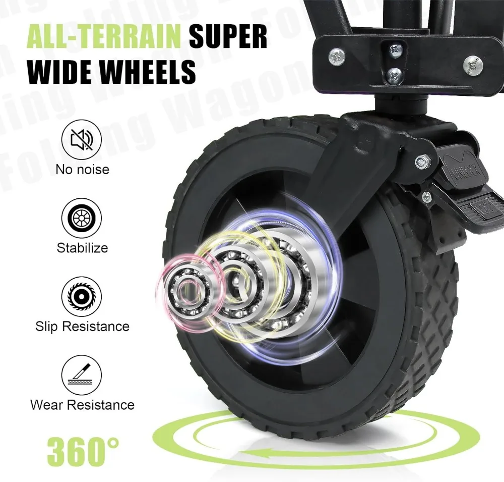 Carro plegable con capacidad de 300 libras, bolsillo lateral y frenos para compras en el jardín y la playa