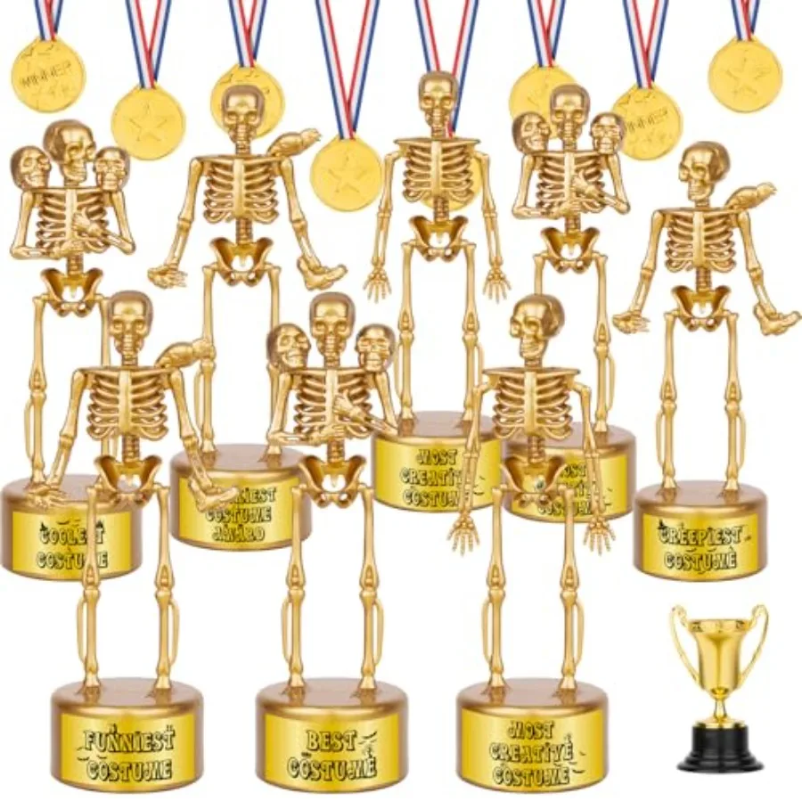 Halloween Trophy 8 Pack Best Costume Skeleton Trophies for Adults, Halloween Skeleton Funny Trophy Plastic Tropies for Contest