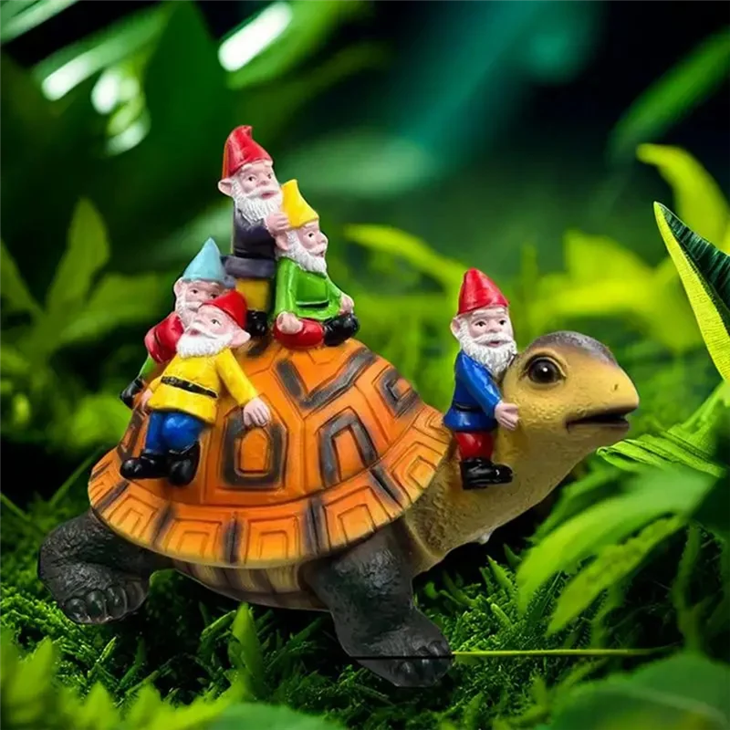 -A25M حديقة السلاحف الراتنج الحرف اليدوية السلاحف تمثال السلحفاة تمثال ديكور خارجي قزم يجلس على السلحفاة