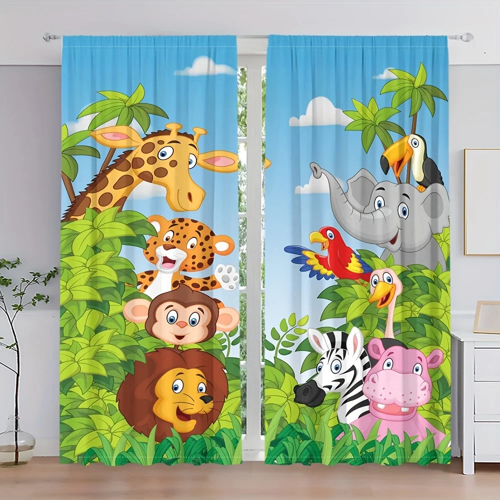 

Шторы с принтом мультяшных животных из джунглей для спальни и детской комнаты, светонепроницаемые, термоизолирующие, для уединения и игривости