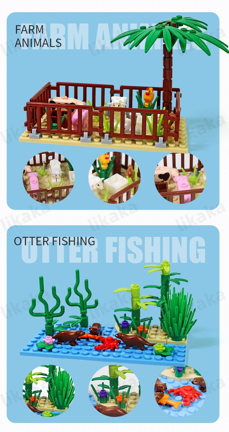 Stadt Bauernhof Tiere Bausteine Natur Tiere Fisch Otter MOC Unterwasser Welt Fisch Delphin Octopus Set DIY Spielzeug für Kinder Geschenk – Detail 10