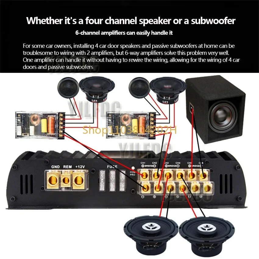 Car Audio Modified Amplifier Audio 6-channel Power 120W  Amplifier use with Subwoofer Midrange ,3rd Frequency 6 input 6