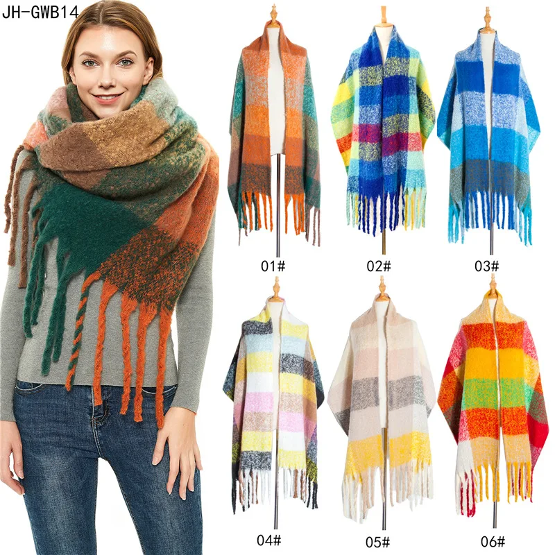 

Winter Shawl Wrap Bandana Pashmina Trendy Autumn New Cashmere Plaid Scarf Long Tassel Female Foulard Thick Warm Blanket