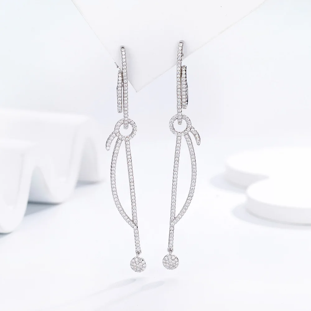 Zhenchengda European and American Exaggerated Long Earrings, Women's Micro Inlaid with Full Diamond S925 Pure Silver Earrings