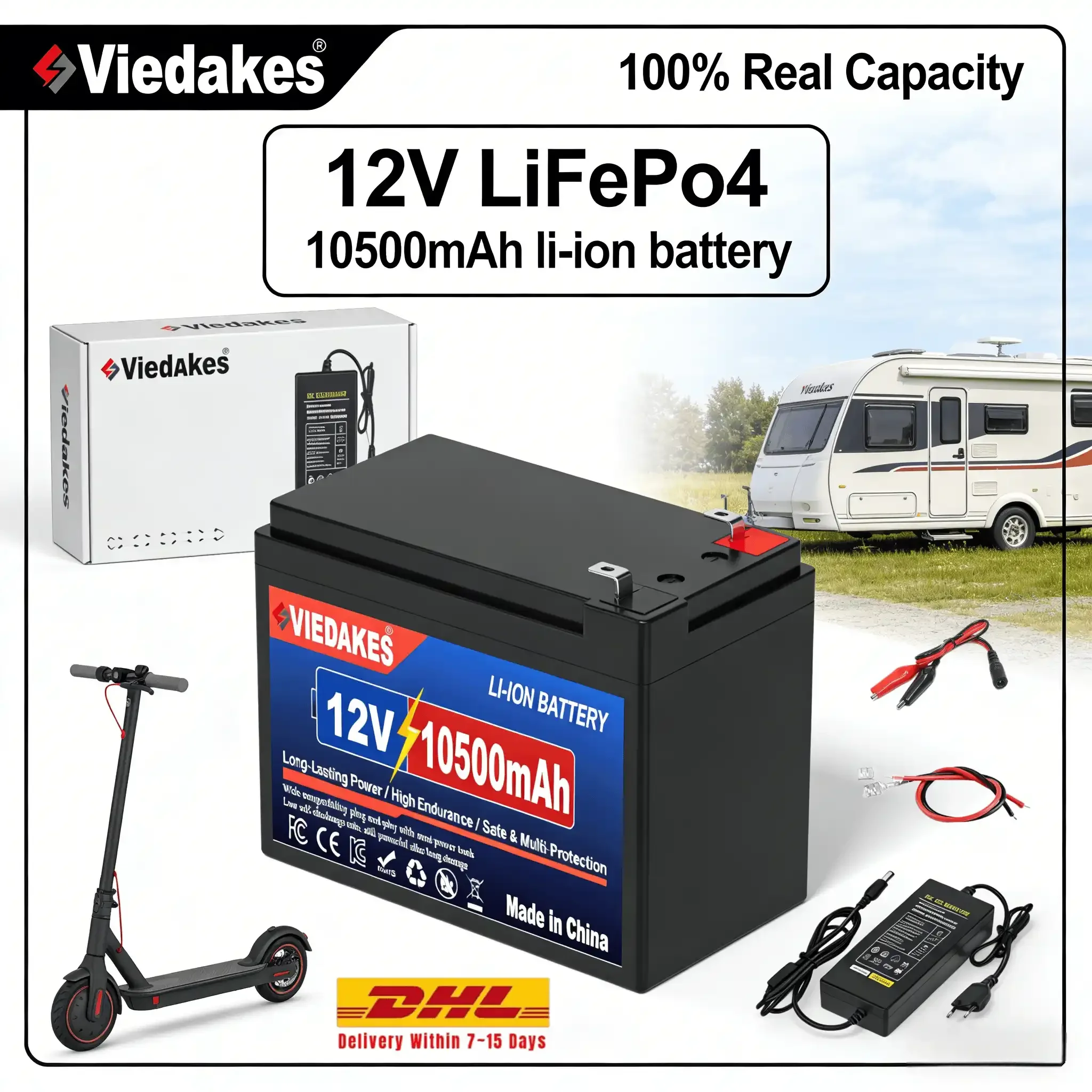 

VIEDAKES 12V 10500mAh Rechargeable Deep Cycle Battery with BMS for Marine Trolling Motor Solar