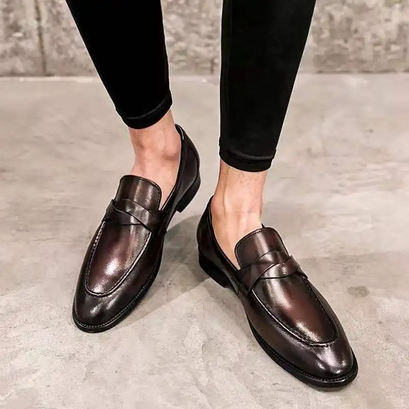 Formal Shoes Men Leather Office Shoes Men Classic Brown Dress Loafers Black Men Elegant Shoes Luxury Chaussure Homme