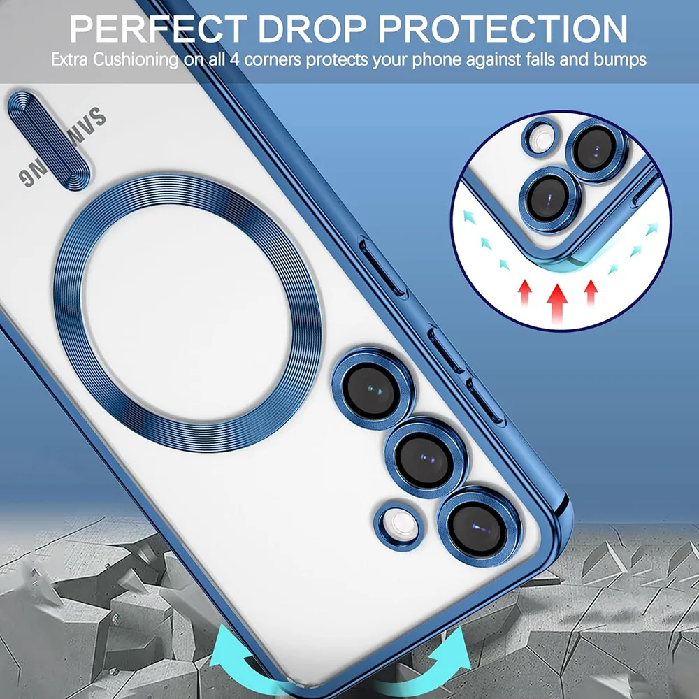 Luxury Magnetic For Magsafe Case For Samsung Galaxy S25 Edge S24 S23 S21 FE Plus Ultra Glitter Plating Silicone Cover Clear Soft - náhled 5