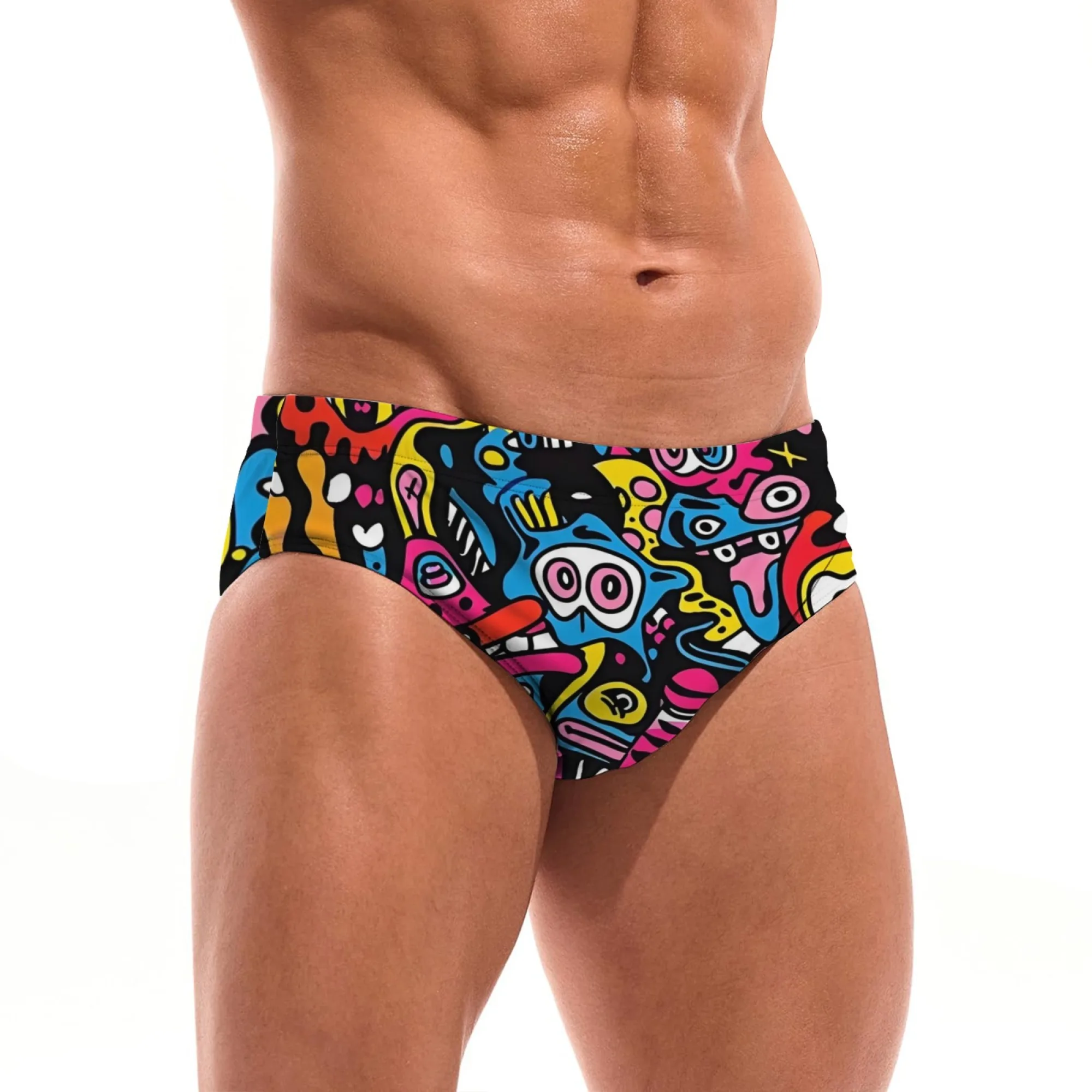 Cartoon Street Graffiti Sexy Men's Swimming Trunks Lightweight Comfortable Briefs Swimwear Pool Beach Sexy Bikini Surf Shorts