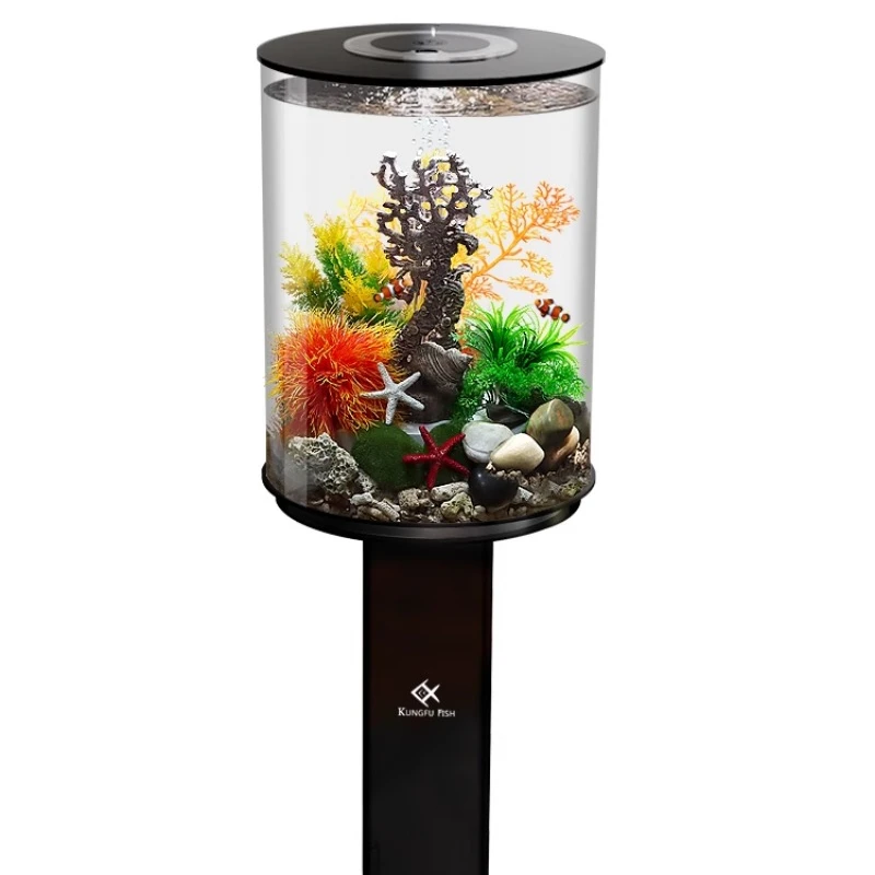 online celebrity fish tank ecological living room fish tank small household goldfish tank round oxygen floor aquarium.