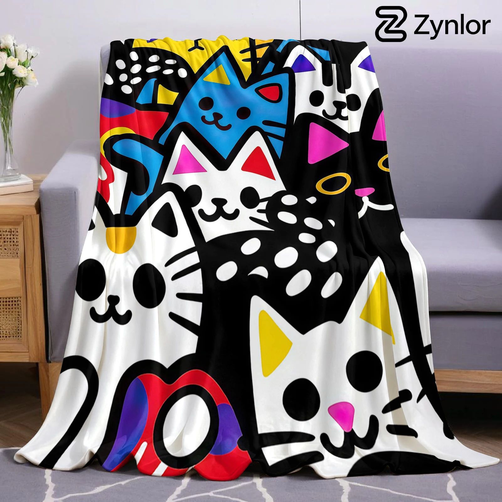Pop Art Cats Ultra Soft Sherpa Fleece Blanket Fluffy Warm Thick Throw for Sofa Bedroom Couch Holiday Home Decor Gift