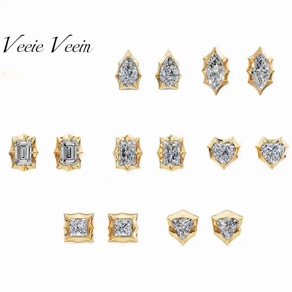 MuShan Jewelry S925 Sterling Silver Ins Niche Unique Design Light Luxury Earrings 18k Gold-Plated Mossanite Earrings