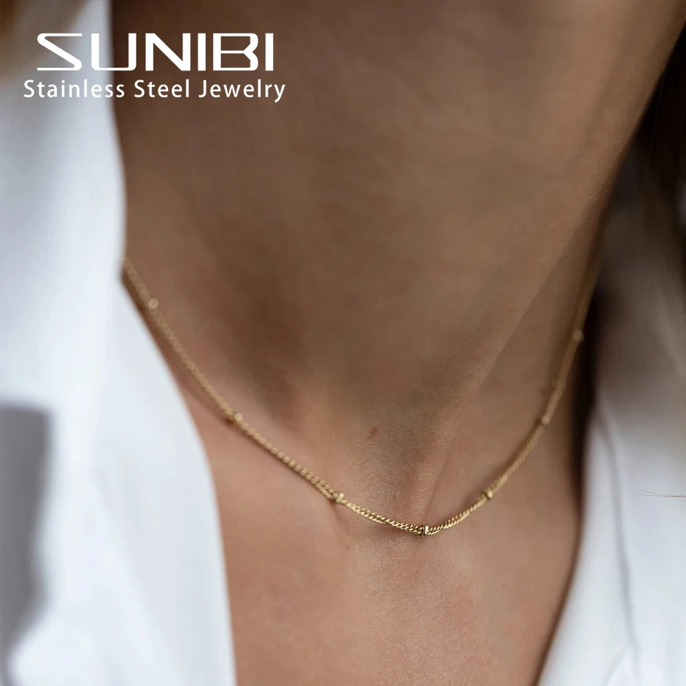 SUNIBI Gold Color Stainless Steel Chain Choker Necklace Women Chain Necklace Sets for Women Gift Jewelry Wholesale