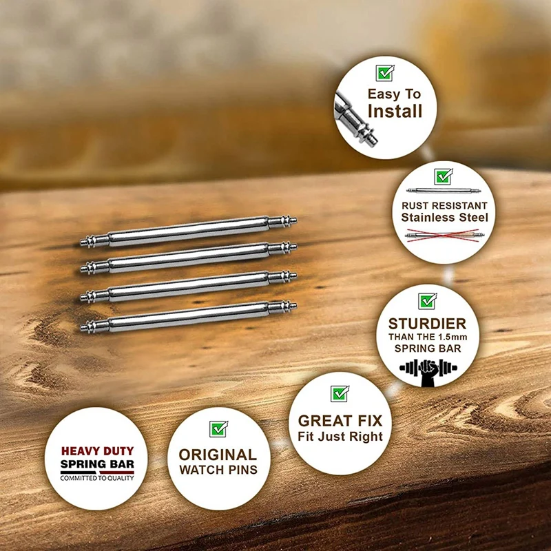 หมุดสายนาฬิกา4ชิ้นเหมาะสำหรับนาฬิกาแบบดั้งเดิมและสมาร์ทวอทช์หนา1.45มม. ใช้แทนกันสนิม