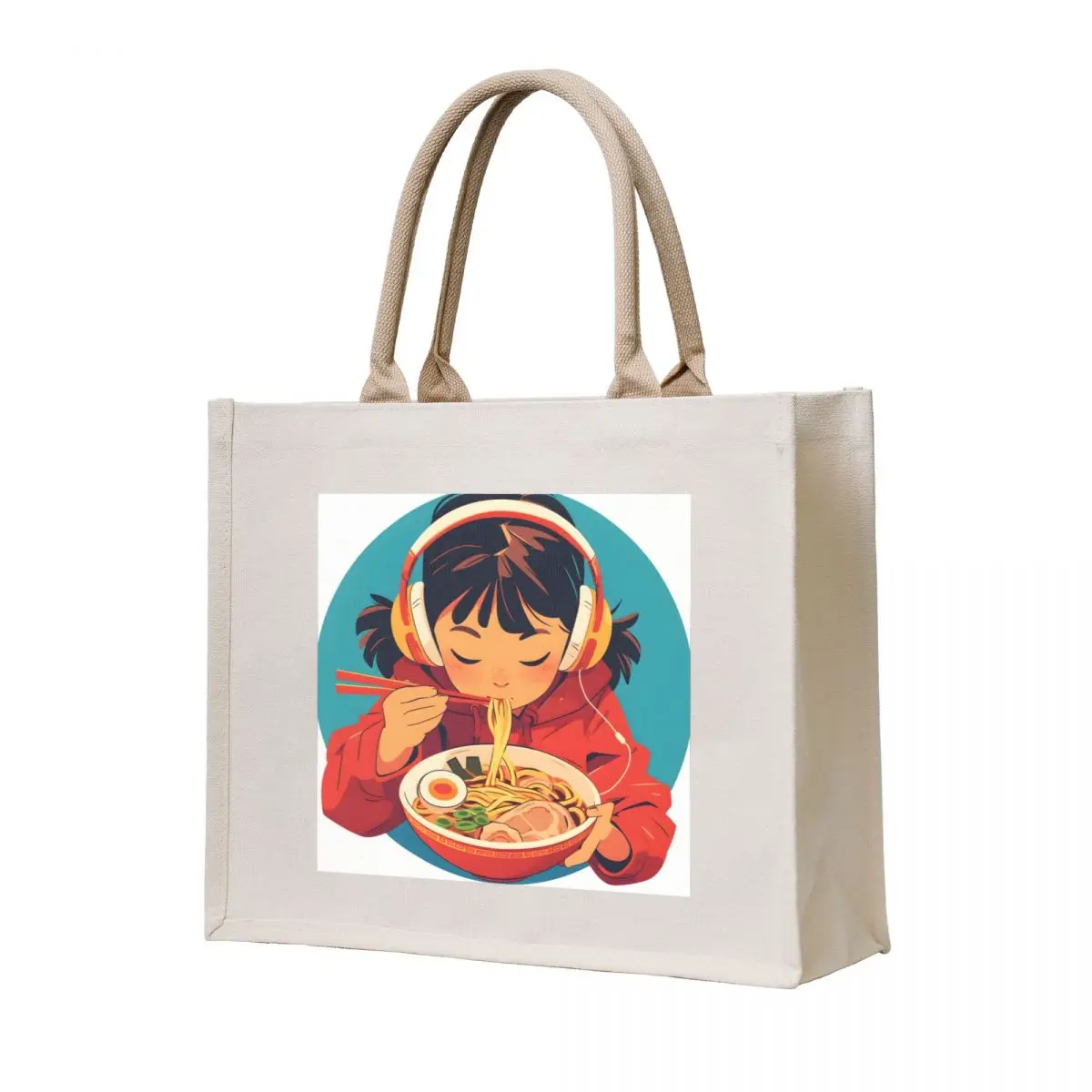 

Japanese Girl With Headphones Eating Noodles Tote Bag Canvas bag for women woman shopping bag shopper bags for women