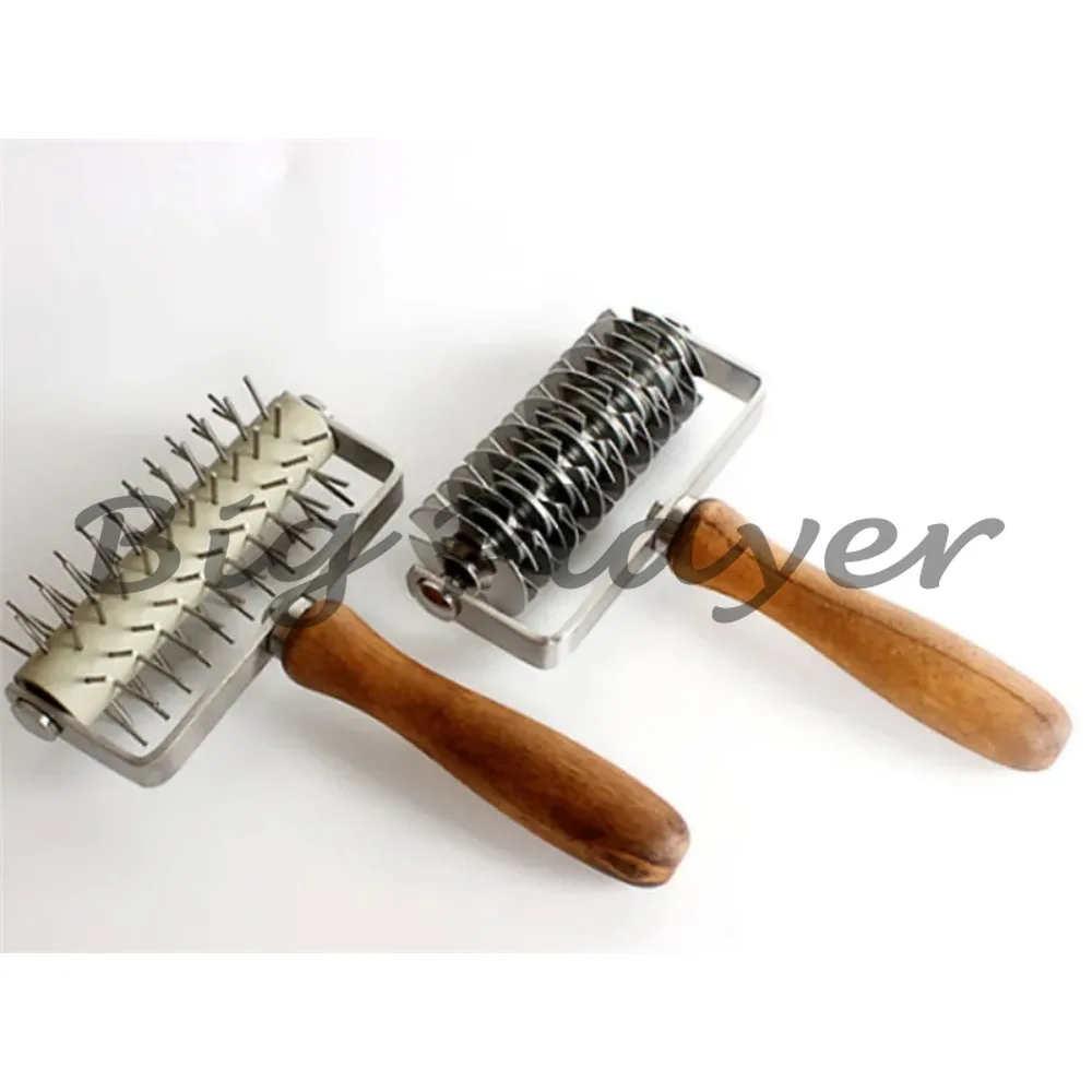 

Efficient Pastry Dough Pitter - Stainless Steel Pizza Needle Roller With Wooden Handle Bakeware
