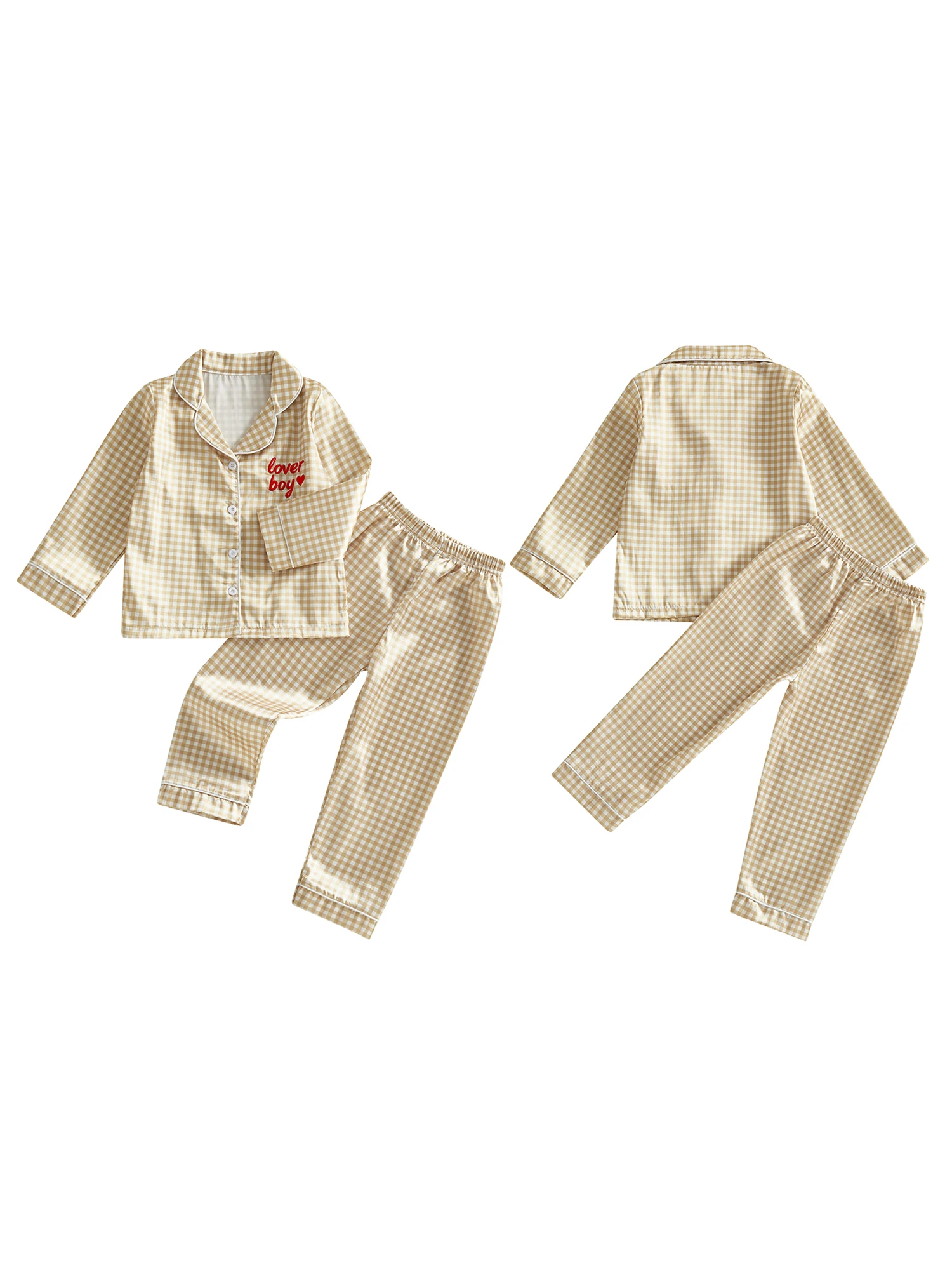 

Stylish Toddler Boys Valentine s Day Pajama Sets Featuring Plaid Lapel V-Neck Long Sleeve Tops and Pants for a Trendy