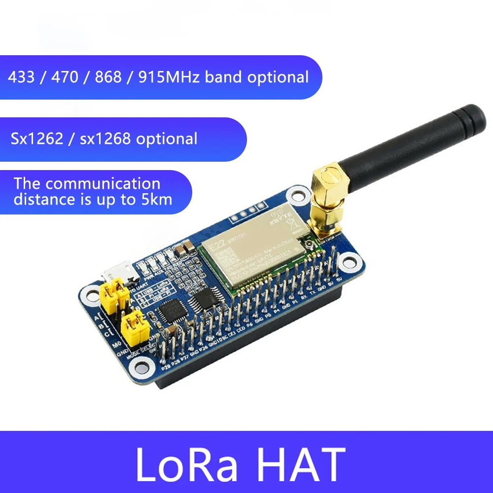 SX1262 LoRa HAT for Series Boards 915M Frequency Band Communication Module Support Data Transmission