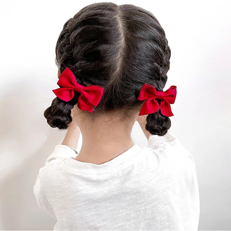 2Pcs/Set Baby Solid Ribbon Bow Hair Clip Girls Children New Korean Style Handmade Bows Hairpin Barrettes Kids Hair Accessories