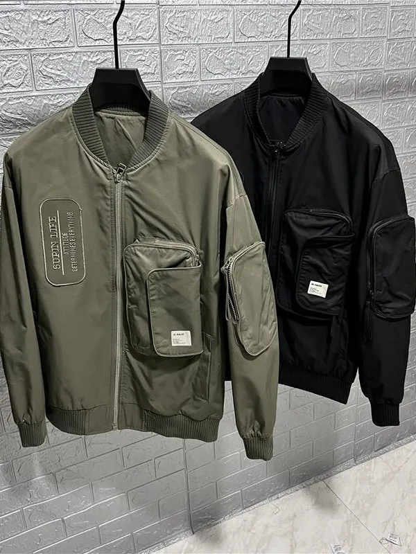 

Men's Workwear Jaet Baseball Collar Autumn Winter New Sle Versatile ort Sve Polyester Fiber Long Zipper Coat