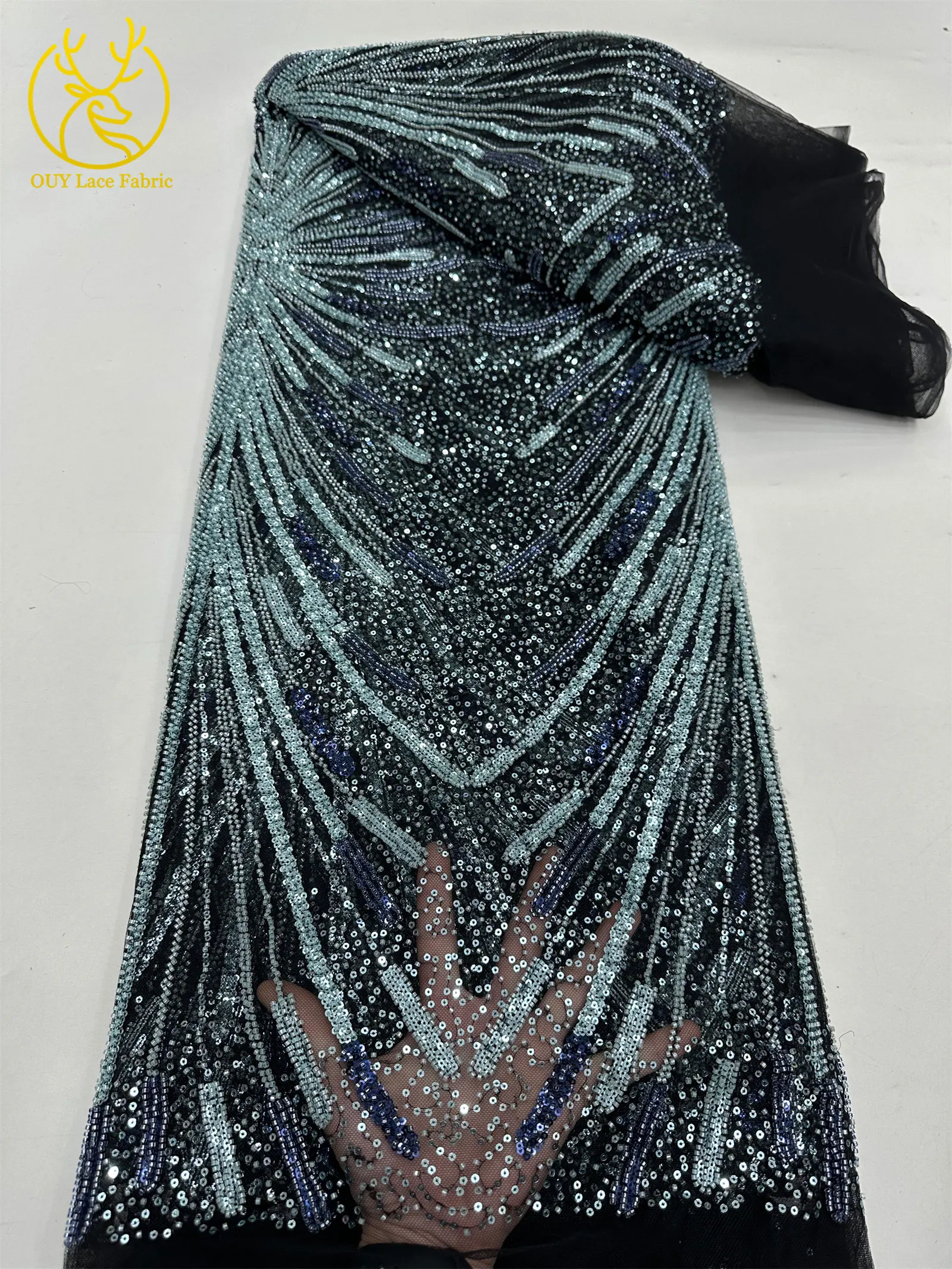 ファッションアフリカビーズレース生地スパンコールチュールメッシュ刺繍レース結婚式ブライダル生地高品質レースドレス