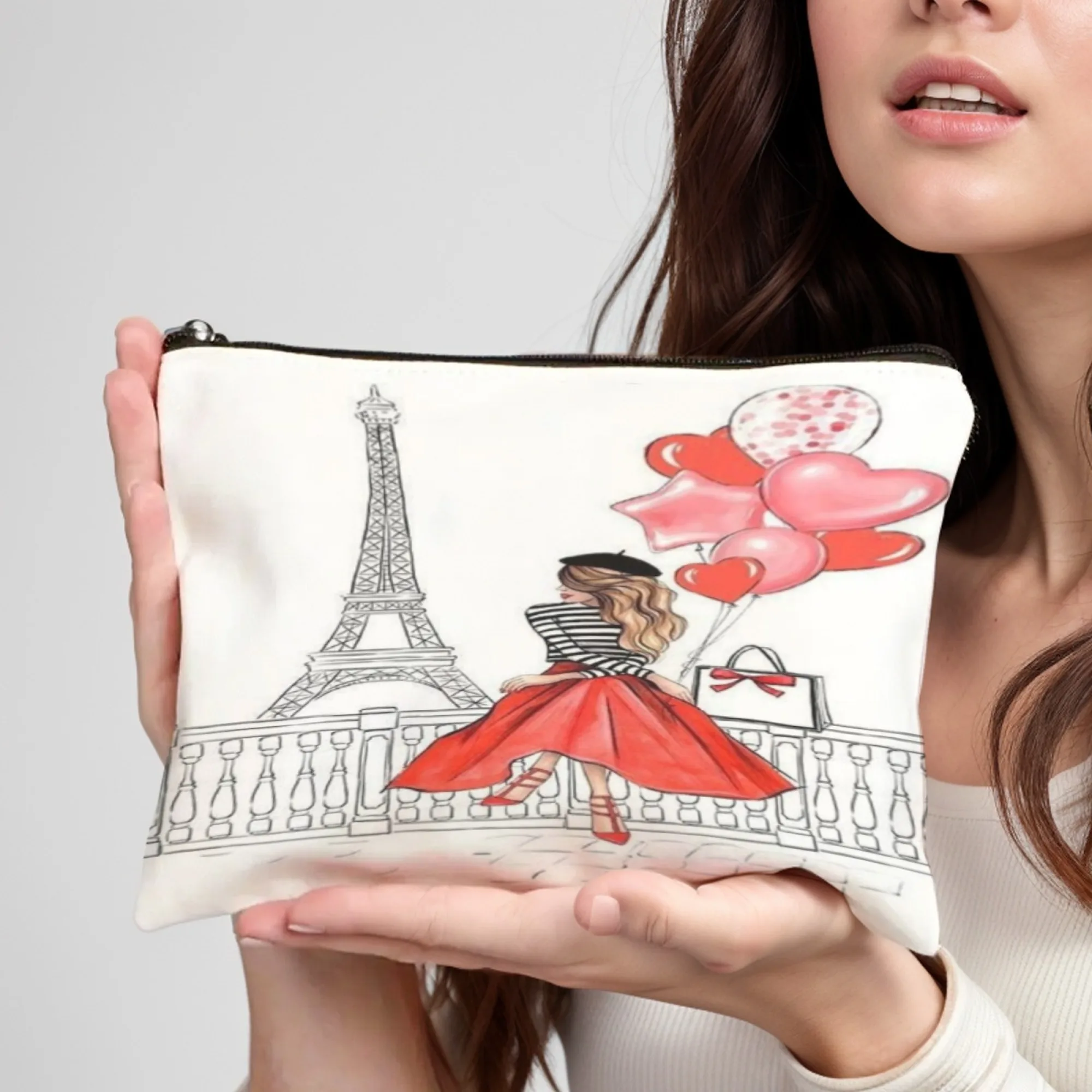 Bolsa de maquillaje con estampado de la Torre Eiffel de París, neceser de viaje para mujer, bolsa organizadora de artículos de tocador, bolsas de cosméticos con cremallera de lona para mujer