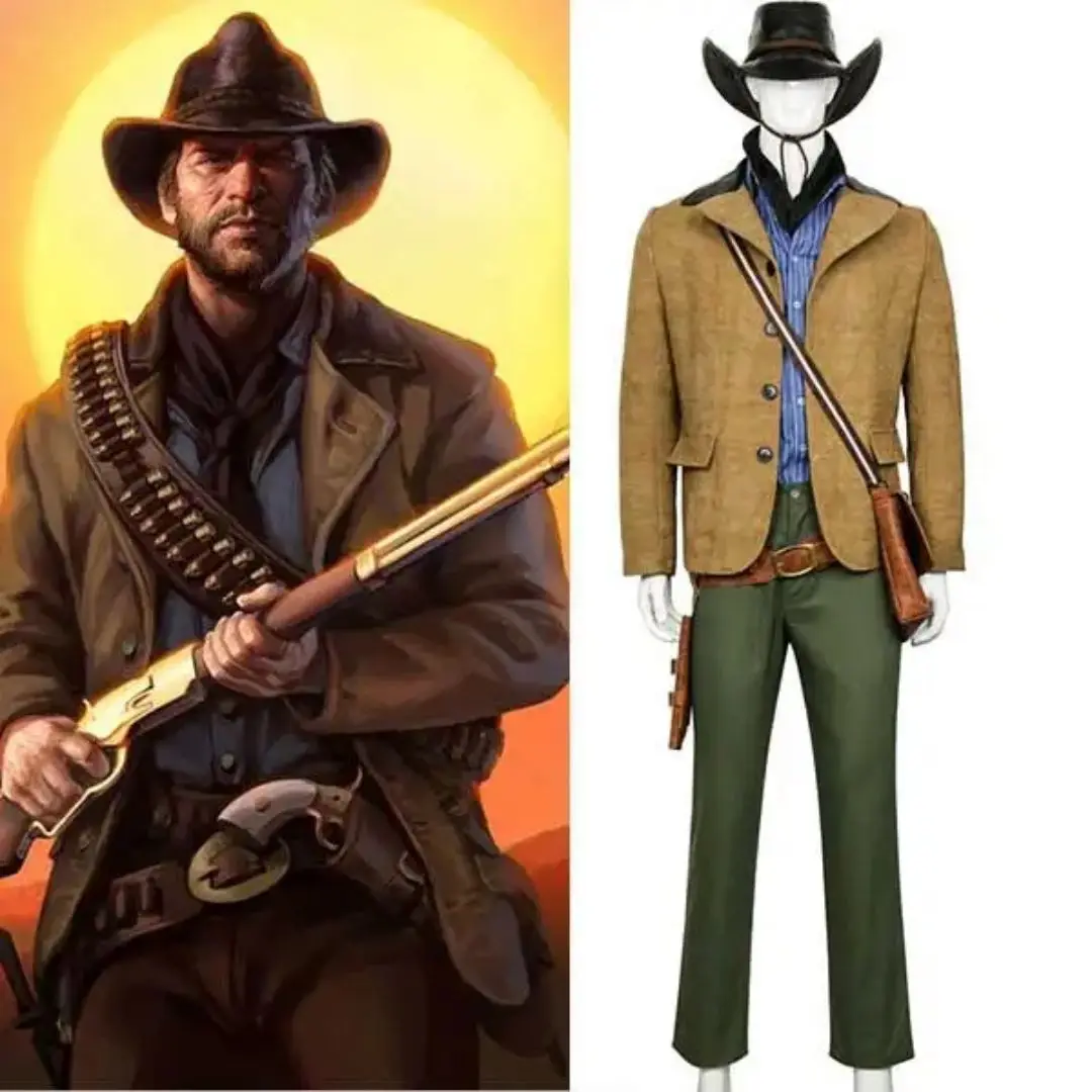 Takerlama Arthur Morgan Halloween Cowboy Cosplay Costume RDR2 Red Dead: RedemptionⅡ Men‘s Uniform Jacket Shirts Pants Hat