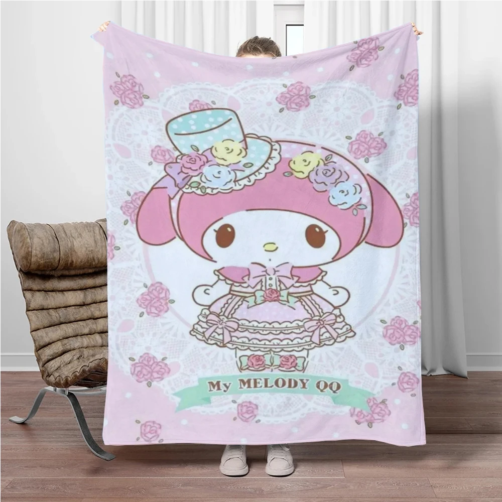 8 Sizes My Melody Sanrio Printed Blanket Warm Soft Fluffy Kids and Adult Sofa Throw Blanket for Bed Outdoor Travel Camping Gifts