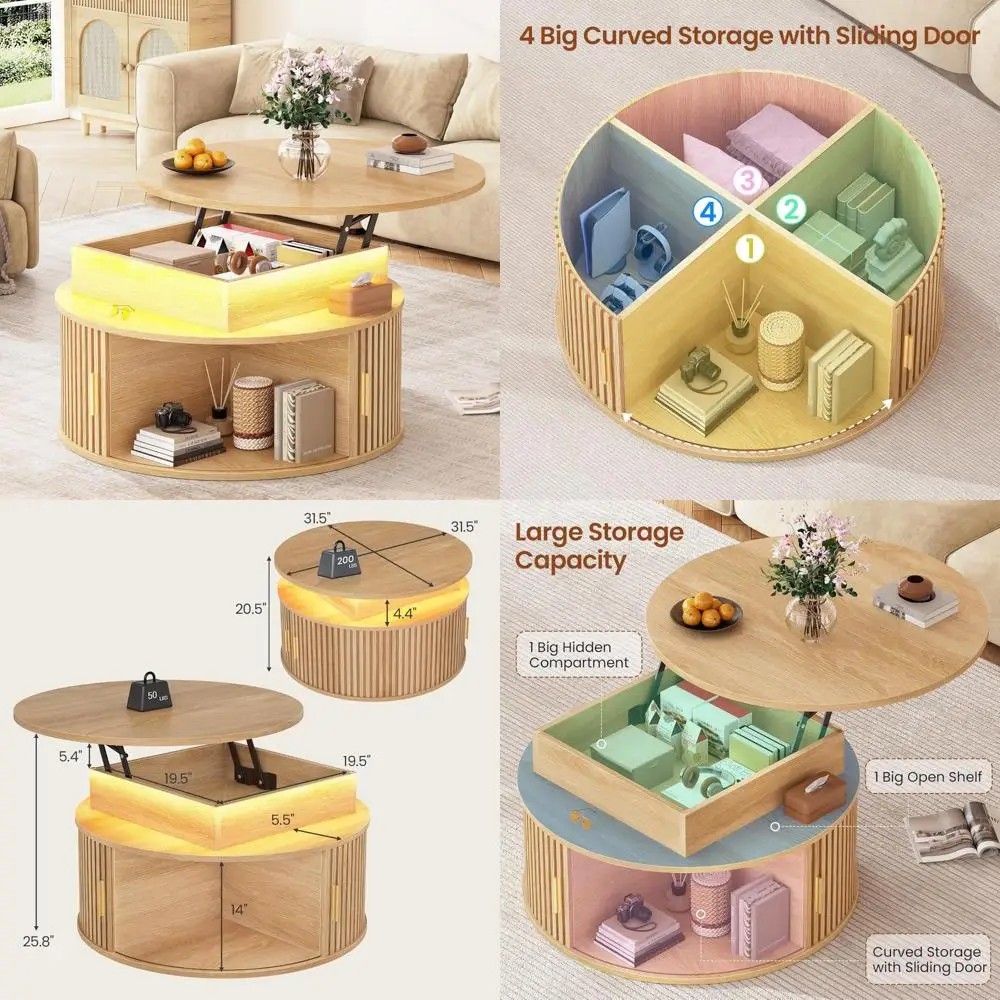 

3-х уровневый круглый журнальный столик с подъемным верхом и местом для хранения вещей для гостиной