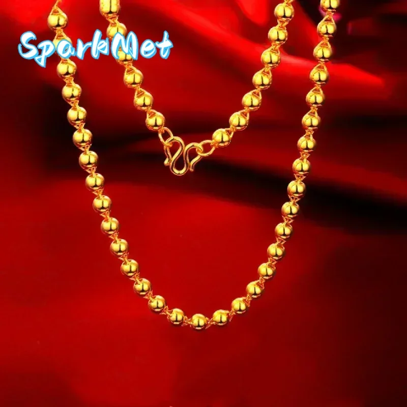 

Christmas High-quality Real Gold Bead Necklace, 999 Solid Ball Chain Neck Jewelry, 24k Boss Chain AU999 Fortune-making for Men a