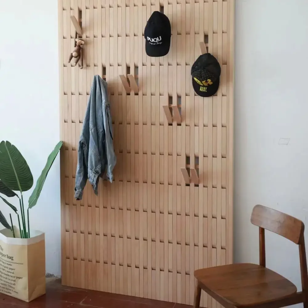 Wooden strip wall type wall hanging clothes hanging beech black walnut solid wood creative porch rack