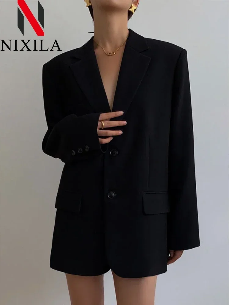 New Women Chic Office Lady Double Breasted Blazer Vintage Coat Fashion Notched Collar Long Sleeve Ladies Outerwear Stylish Tops