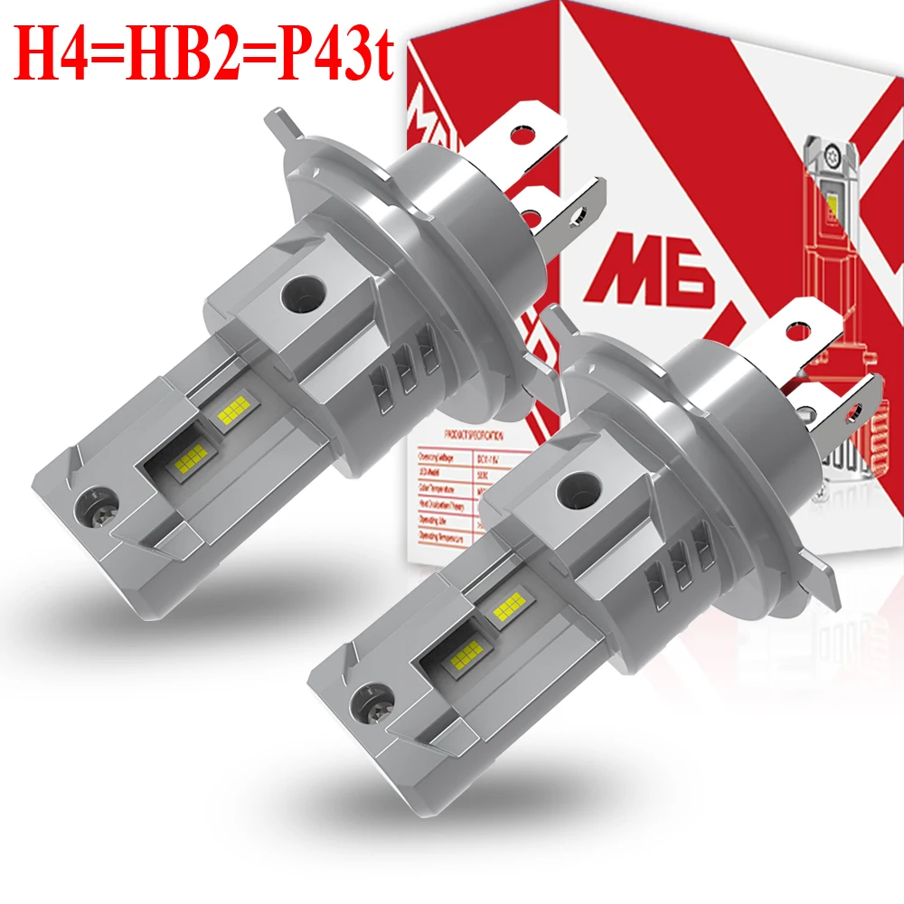 2pcs H4 HB2 9003 P43t Led Headlight Canbus No Error Powerful Light No Adapter Required Car Turbo Diode Bulb White Moto Fog Lamp