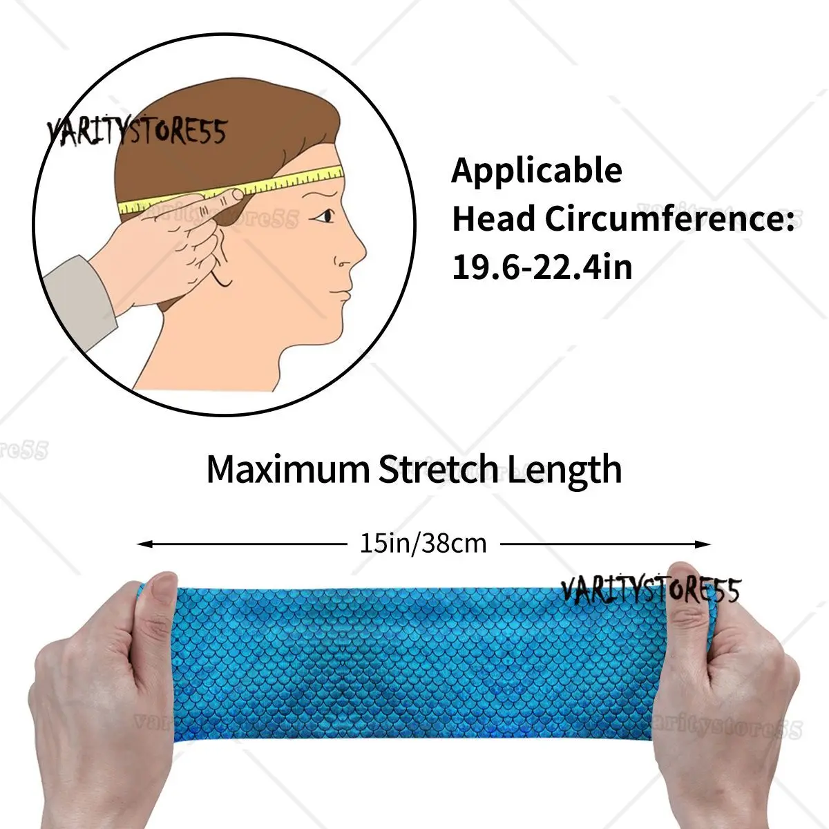Mermaid Scales Print Elastic Hair Band Yoga Headband Makeup Hair Hoop Headwrap view 5
