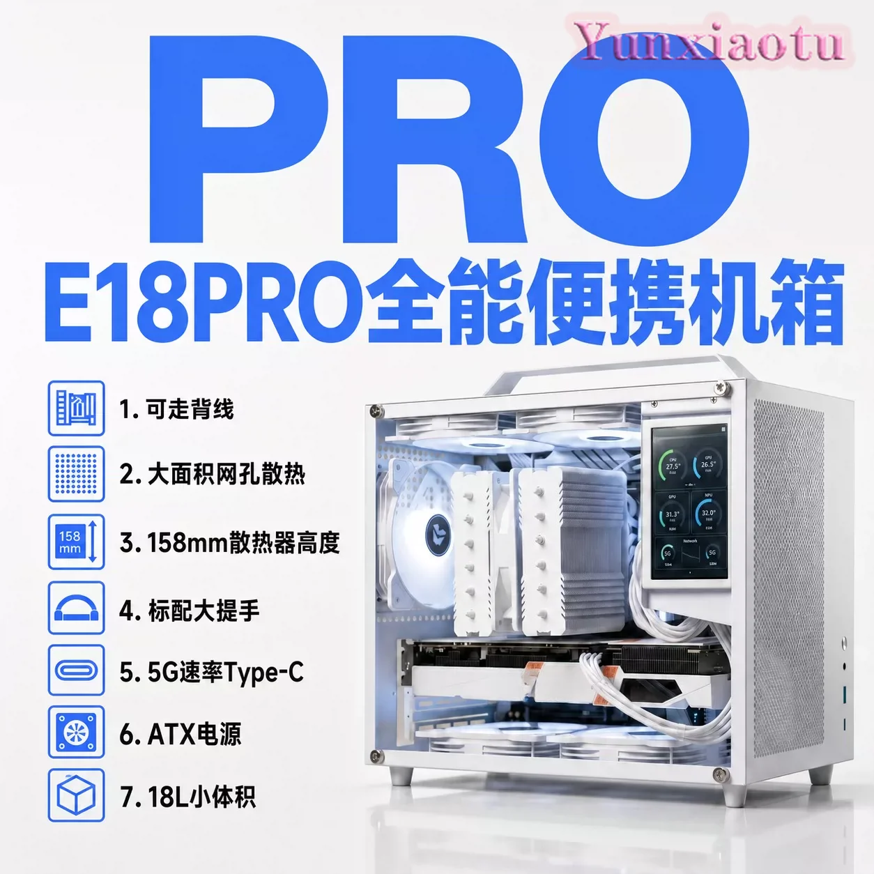E18PRO Portable Mini MATX ITX Case A4 with Handle Supports Dual Tower Air Cooler ATX PSU 335mm GPU Not E90 Pro