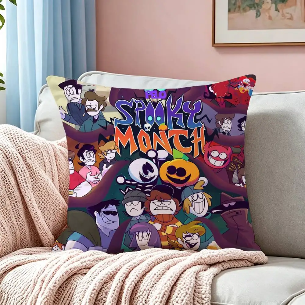 S-Spooky Month Anime  Square Double-Sided printed Pillow Case Bedroom Bedside Pillow Sofa Cushion Cover