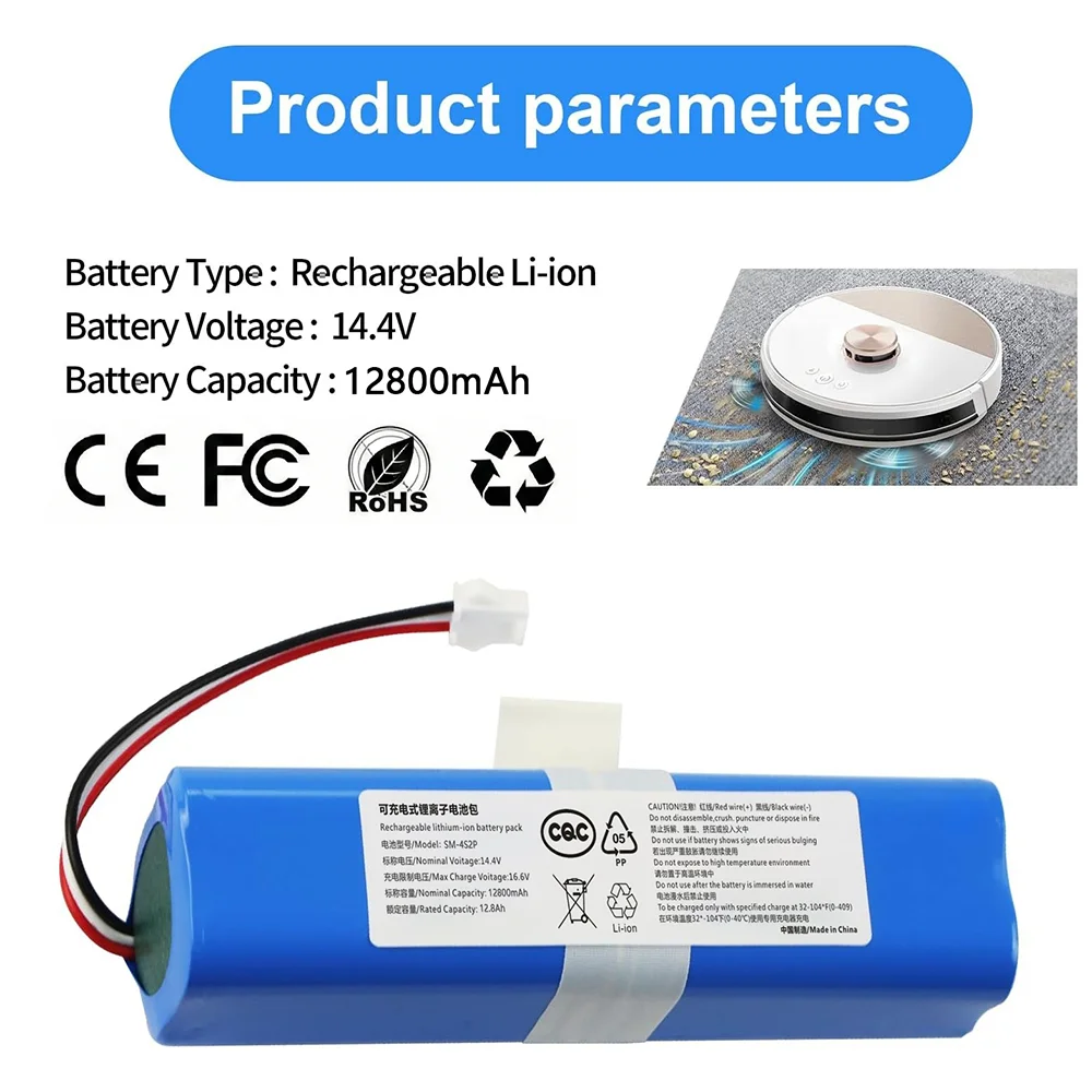 Ersatzakku für Philips FC8972 Haier TAB-T530S HONITURE Q6 Q6 Pro Zoozee Z50 Roboter-Staubsauger, 14,4 V, 9800 mAh, Teile